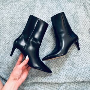 H&M Black Faux Leather Kitten Heel Pointed Toe Patent Ankle Boot Y2K Style 6